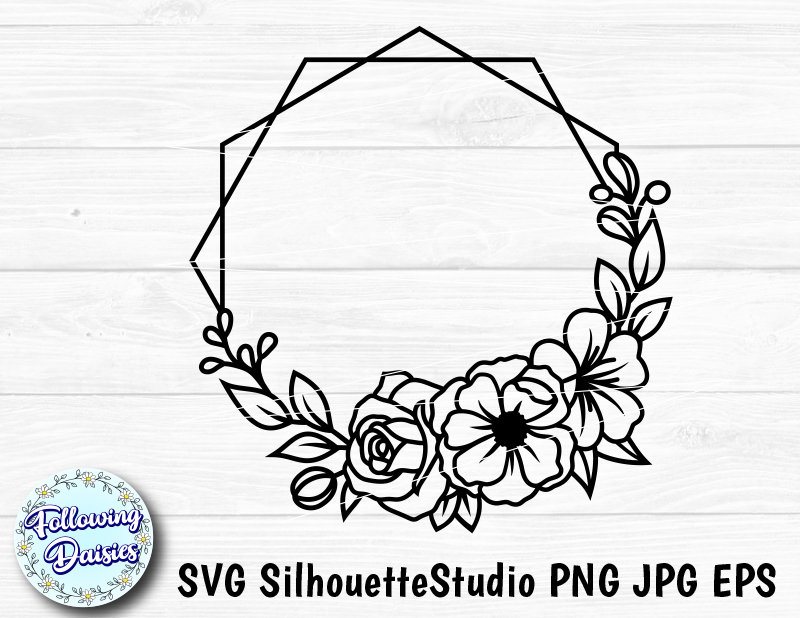 FLORAL FRAME in SVG, Floral wreath, Monogram frame, Hexagonal frame, Frame clipart, Paper cut template, Svg files for cricut and silhouette