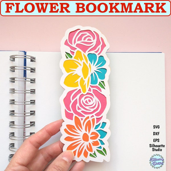 FLOWER BOOKMARK SVG, Cricut bookmark svg, Layered cut file, Flowers svg, Book lovers svg files, Svg files for Cricut and Silhouette