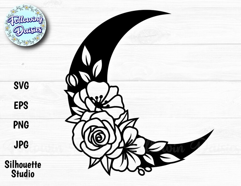 Download FLORAL MOON in SVG Flowers Floral decoration Half moon | Etsy