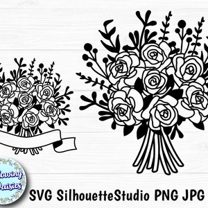 ROSES BOUQUET SVG, flores de casamento, modelo de corte de papel, arquivos Svg para cricut e silhueta, download instantâneo, uso pessoal e comercial