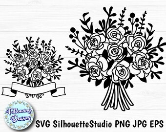 バラの花束SVG：花柄カットファイル、Cricut＆Silhouette対応フラワーデザイン（デジタルダウンロード）