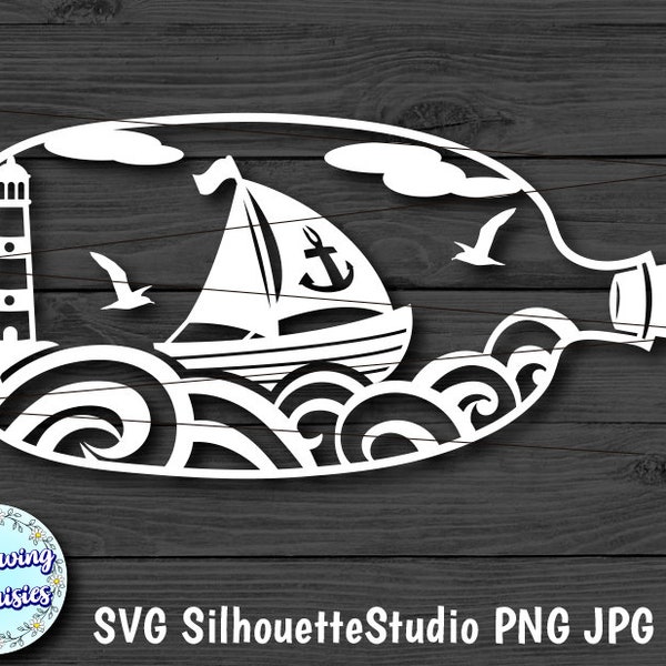 SHIP in a Bottle SVG, Kids SVG, Cute Ship, Svg files for cricut and silhouette, Paper cut template, instant download