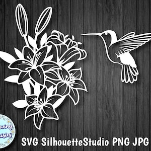 FLOWERS and HUMMINGBIRD in SVG, Paper cut template, Svg files for cricut and silhouette, Instant download, Personal and Commercial use