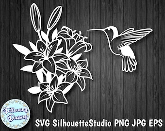FLOWERS and HUMMINGBIRD in SVG, Paper cut template, Svg files for cricut and silhouette, Instant download, Personal and Commercial use