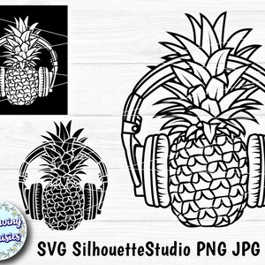 ANANAS SVG, ananas met koptelefoon, ananas silhouet, Svg-bestanden voor cricut en silhouette, papier gesneden sjabloon, instant download