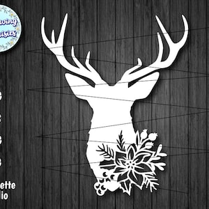 Cervo con fiore di NATALE in SVG, Reno, Poinsettia, Decorazioni natalizie, File svg di Natale, File di taglio per Cricut e Silhouette