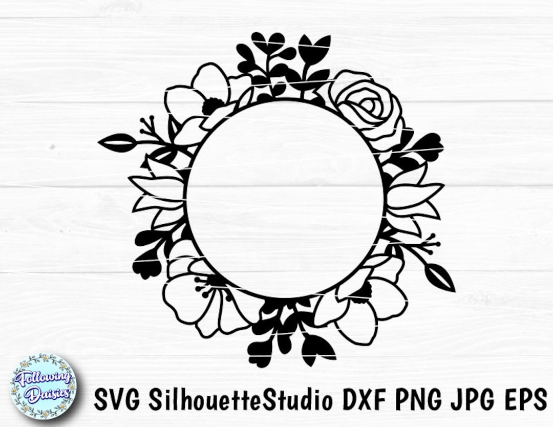 Floral rose wreath circle monogram frame svg dxf pdf cut digital file By  kArtCreation