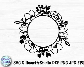Floral Frame SVG: Flower Wreath Monogram, Cricut & Silhouette Cut File
