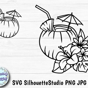COCONUT Cocktail met tropische BLOEMEN in SVG, zomer, strand, vakantie, bloemen, svg-bestanden voor Cricut en silhouet, snijsjablonen