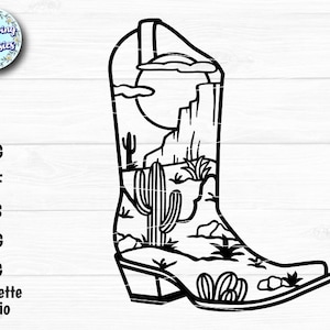 COWBOY BOOTS désert SVG, Paysage désertique svg, Désert de bottes de cowboy, Western, Fichiers Svg pour cricut et silhouette, Modèle de découpe en papier