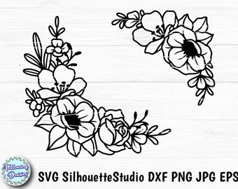 Floral Bouquet SVG: Flower Corner Border Cut Files, Cricut & Silhouette (Digital Download)