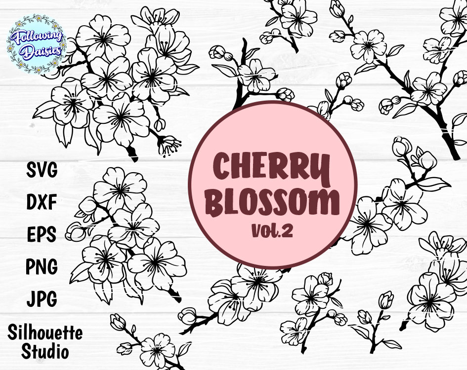 CHERRY BLOSSOM SVG, Cherry blossom branch svg, Cherry blossom flowers svg, Spring svg, Flowers svg, Cut files for cricut and Silhouette