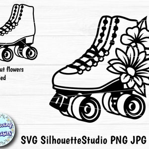 SKATES dekoriert mit BLUMEN in SVG, Rollschuhe, Skating, Sport, Retro, Floral, Boot, svg-Dateien für Cricut und Silhouette
