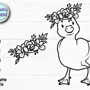 PATITO con corona de FLORES en SVG, Conjunto Floral, Flores, Arcivos de corte para cricut y silhouette, Uso personal y comercial