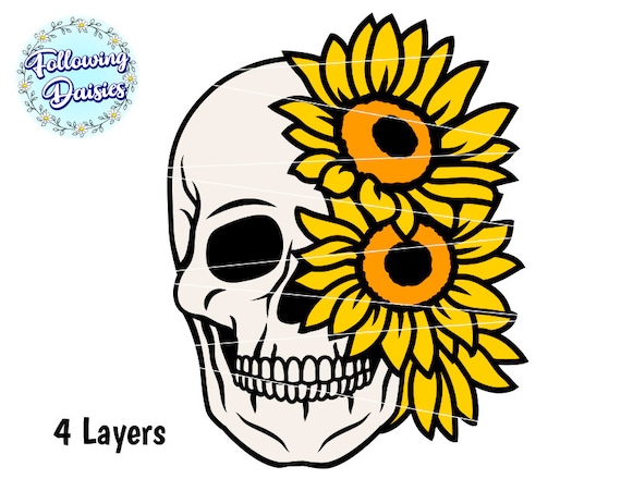 CALAVERA decorada con FLORES en SVG Girasoles Halloween - Etsy México