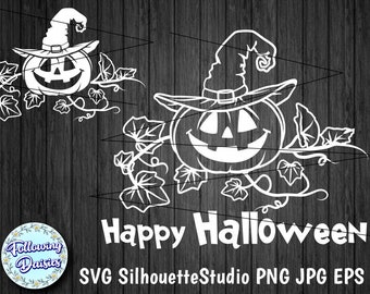 PUMPKIN with witch hat in SVG format, Happy HALLOWEEN, Paper cut template, Cut files for cricut and Silhouette, Instant Download