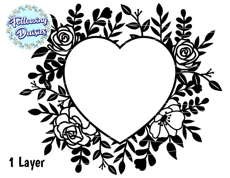 FLOWER HEART in SVG, Heart Decorated With Flowers, Heart Silhouette ...