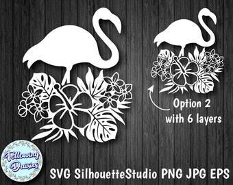 FLAMINGO with FLOWERS SVG, Flamingo with tropical flowers, Floral flamingo, Summer, Svg files for Cricut and Silhouette, Paper cut template