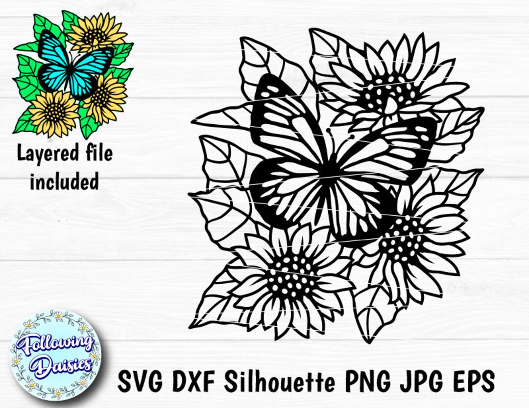 SUNFLOWERS and BUTTERFLY SVG Sunflower Svg Cricut Butterfly Etsy