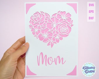 Floral Heart Mother's Day Card SVG: Cricut & Silhouette Cut File