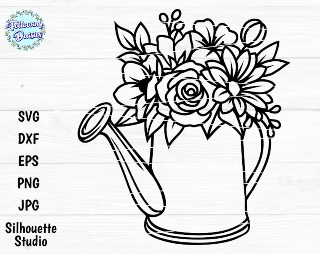WATERING CAN SVG, Watering Can With Bouquet of Flowers, Spring Svg ...