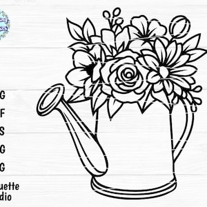 arrosoir SVG, arrosoir avec bouquet de fleurs, dessins svg printemps, fleurs svg, cricut de printemps, fichiers de coupe pour cricut et Silhouette