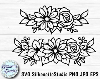 FLOWERS in SVG, Bouquets, Floral decoration, Floral, Flower border, Paper cut template, Cut files for cricut and Silhouette