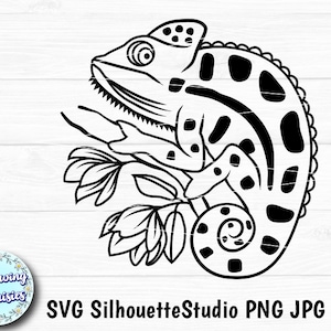 CHAMELEON in SVG, Flowers svg, Reptile, Animals, Lizard, Gecko, Nature, Paper cut template, Svg files for cricut and silhouette
