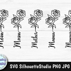 MÃE e ROSAS SVG, Dia das Mães, Flores, Mamãe, Mãe, Mamãe, Mamãe, Buquê, Modelo de corte de papel, arquivos Svg para cricut e silhueta