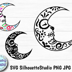 HALLOWEEN MOND SVG, Tag der Toten, Halloween, Sugar Skull, Halloween-Dekoration, Papierschnitt Vorlage, Schnittdateien für Cricut und Silhouette