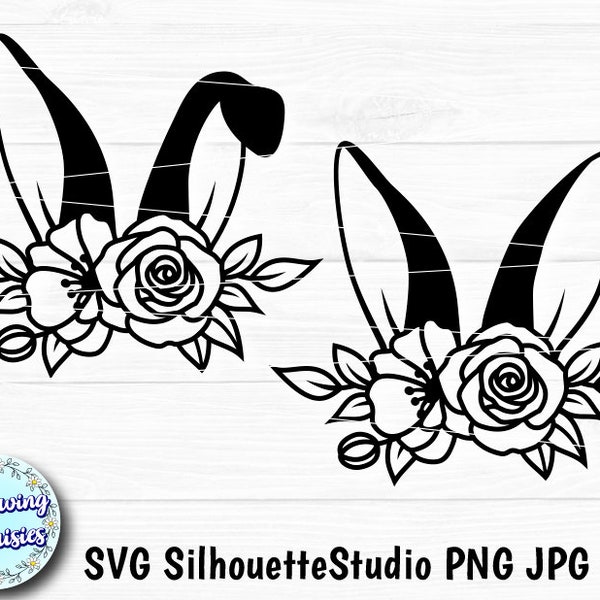 RABBIT EARS in SVG, Easter rabbit, Floral bunny svg, Bunny easter flower svg, Svg files for cricut and silhouette, Paper cut template