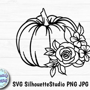 カボチャと花の SVG、ハロウィン、感謝祭、秋、秋の装飾、切り絵テンプレート、クリカットとシルエットのカットファイル