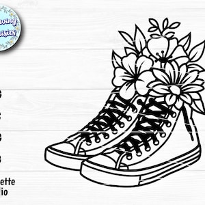 SNEAKERS verziert mit BLUMEN in SVG, Canvas-Schuhen, Sport, Retro, Blumen, Stiefel, SVG-Dateien für Cricut und Silhouette