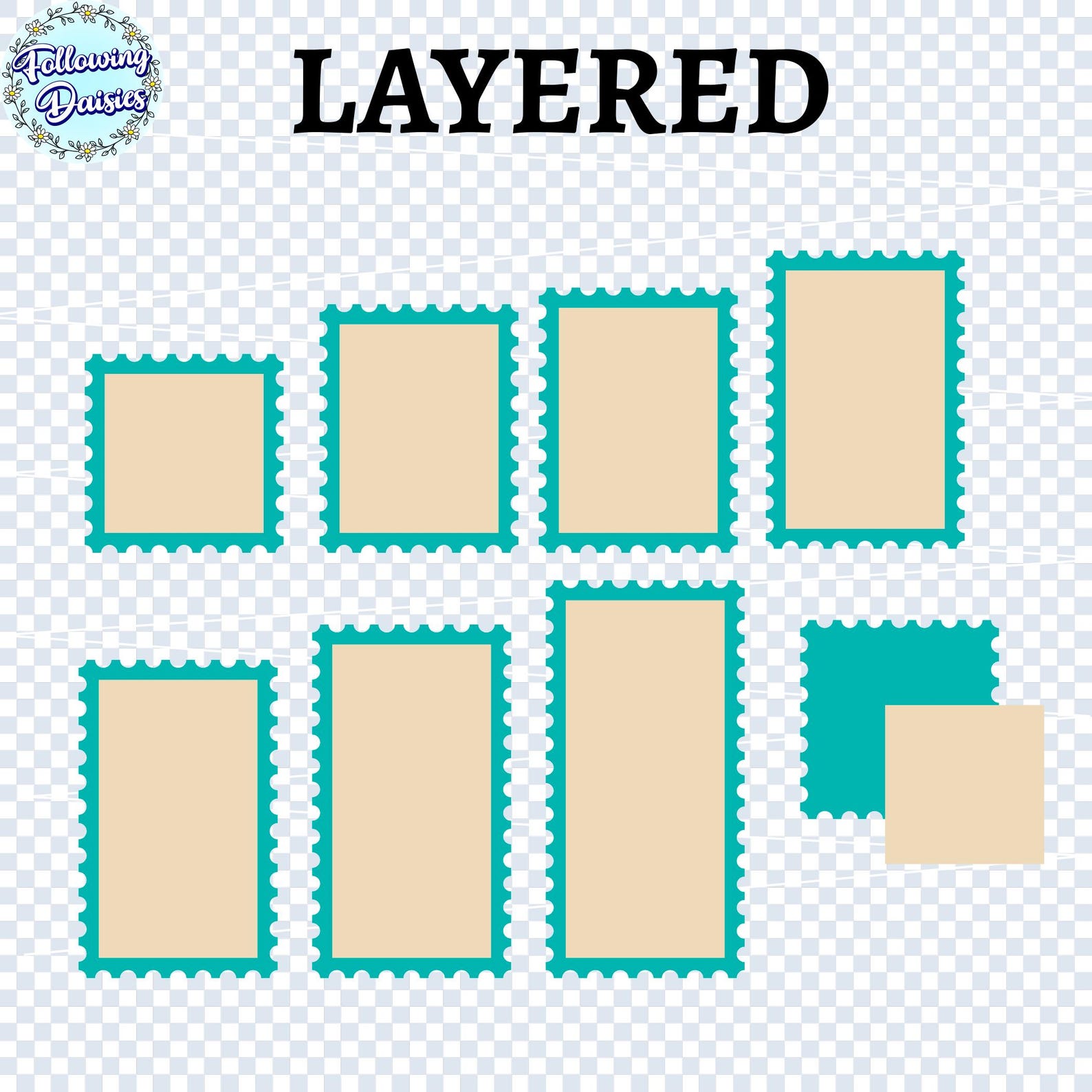 Postage Stamp Outline SVG Bundle, Scalloped Frame Borders, 7 Sizes ...