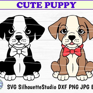 PUPPY SVG, Puppy with bow tie svg, Cute puppy svg, Small dog svg, Bulldog puppy svg, Dog svg files for cricut, Svg file layered
