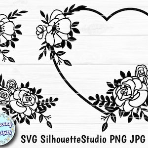 BLUMENHERZ im SVG, Herz mit Blumen verziert, Blumensträuße im SVG, Papierschnittvorlage, SVG-Dateien für Cricut und Silhouette