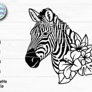 ZÈBRE en SVG, zèbre décoré de fleurs, floral, animaux, visage d'animal, nature, modèle en papier découpé, fichiers Svg pour cricut et silhouette