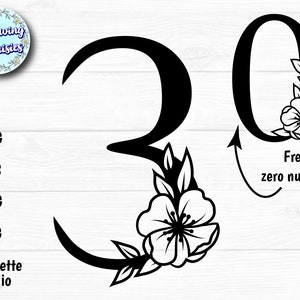 NUMMER 3 in SVG, Nummers versierd met bloemen, Nummer 0, Bloemennummers, Nummers voor snijden, Snijmappen voor cricut en silhouet
