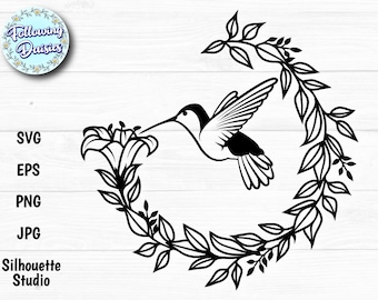 HUMMINGBIRD and WREATH in SVG, Bird, Flower, Monogram, Leaves, Paper cut template, Svg files for cricut and silhouette