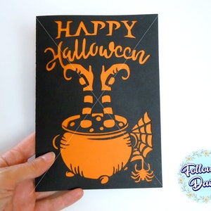 HALLOWEEN CARD SVG, Witches, Card template, Halloween invitation, Happy halloween, Halloween Decoration, Cut files for cricut and Silhouette image 2