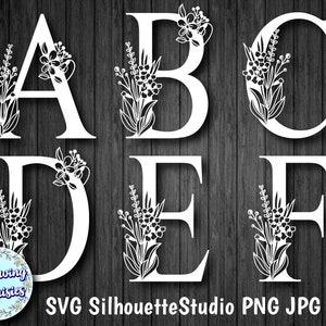 Abecedario Floral compleet in SVG, Brieven versierd met bloemen, Snijmappen voor Cricut en Silhouette, Onmiddellijke download