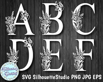 FLORAL ALPHABET A-Z in Svg, Complete Alphabet, Decorative Initials, Paper cut templates, Instant Download, Svg for Cricut and Silhouette