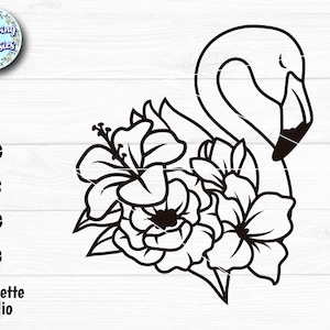 FLAMENCO con FLORES tropicales en SVG, Silueta de flamenco, Ave, Verano, Flamenco floral,  Archivos de corte para Cricut y Silhouette