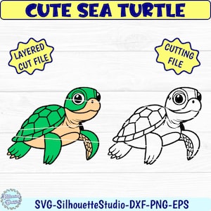 Mignon tortue de mer SVG, fichier coupé en couches svg, svg animaux de l'océan, svg mignons animaux marins, fichiers Svg pour Cricut et Silhouette