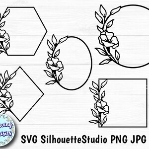 FLORAL FRAMES SVG, Cadres géométriques, Cadre monogramme, Cercle, Ovale, Hexagone, Modèle découpé en papier, Fichiers Svg pour cricut et silhouette