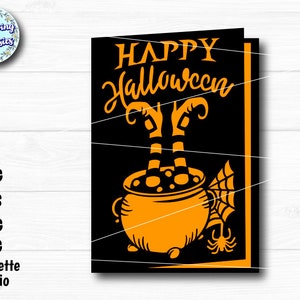 HALLOWEEN CARD SVG, Witches, Card template, Halloween invitation, Happy halloween, Halloween Decoration, Cut files for cricut and Silhouette image 1