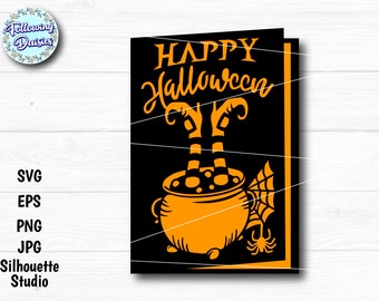HALLOWEEN-KORT SVG, häxor, kortmall, Halloweeninbjudan, glad halloween, Halloweendekoration, klippfiler för Cricut och Silhouette