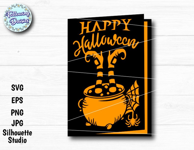 HALLOWEEN CARD SVG, Witches, Card template, Halloween invitation, Happy halloween, Halloween Decoration, Cut files for cricut and Silhouette image 1