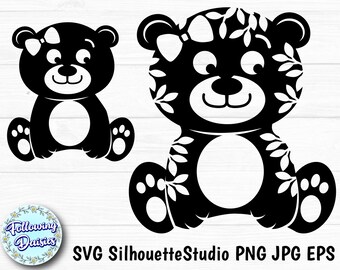TEDDY BEAR in SVG format, Kids svg, Cute Bears Silhouettes, Instant Download, Svg files for cricut and silhouette, Paper cut template