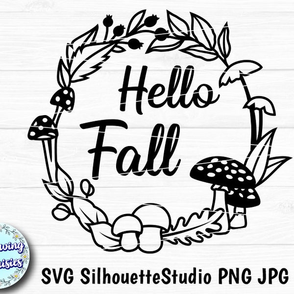 MUSHROOMS WREATH SVG, Fall wreath, Autumn, Thanksgiving, Fall decoration, Paper cut template, Cut files for cricut and Silhouette